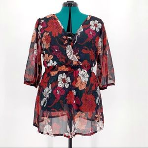 Garcia Sheer Floral Patterned Empire Waist Top, L